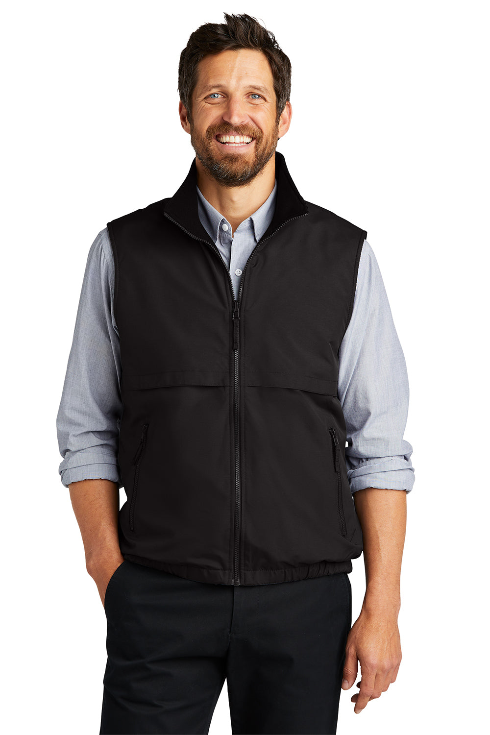 Port Authority J7490 Mens Charger Reversible Wind & Water Resistant Full Zip Vest True Black Model Front