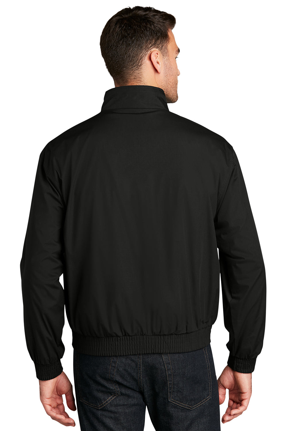 Port Authority J753 Mens Classic Poplin Wind & Water Resistant Full Zip Jacket Black Model Back