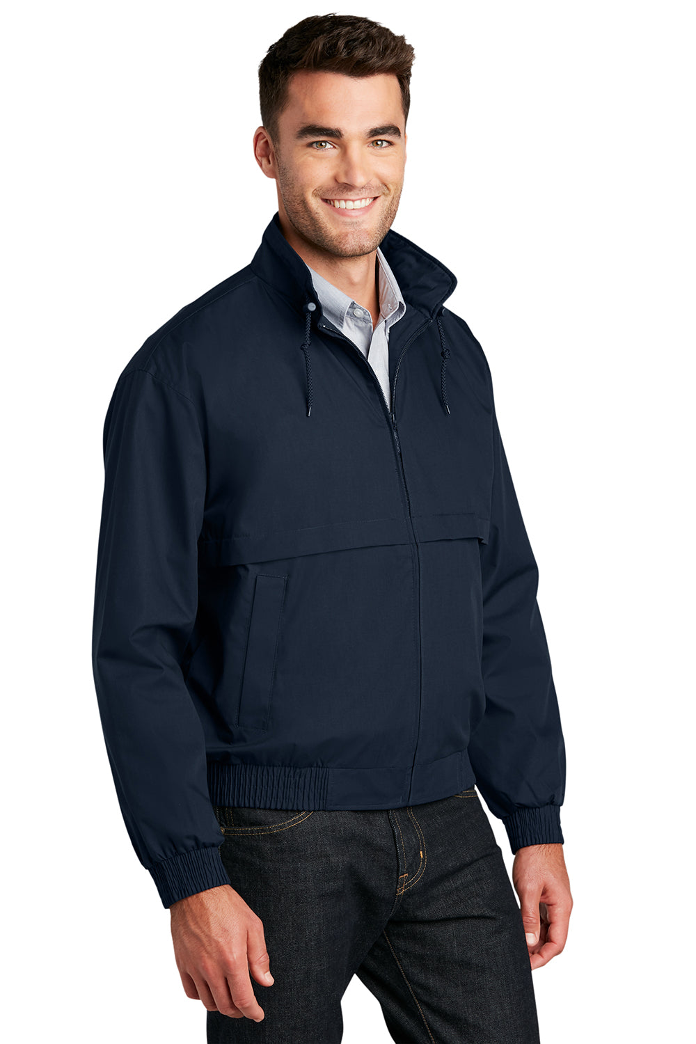 Port Authority J753 Mens Classic Poplin Wind & Water Resistant Full Zip Jacket Dark Navy Blue Model 3q