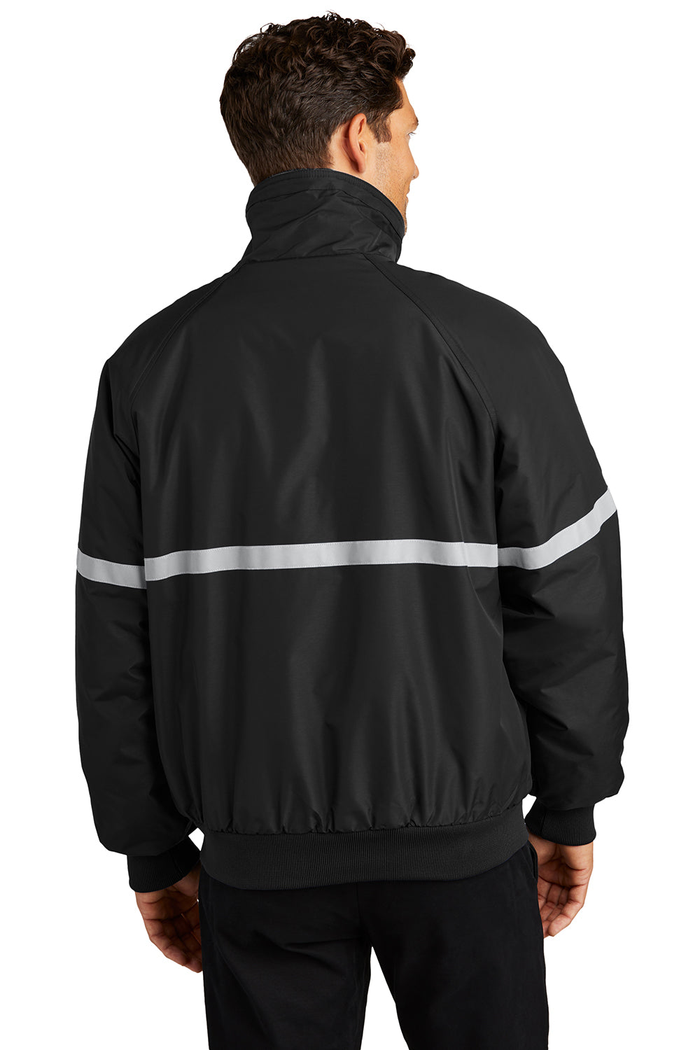 Port Authority J754R Mens Challenger Wind & Water Resistant Full Zip Jacket True Black Model Back