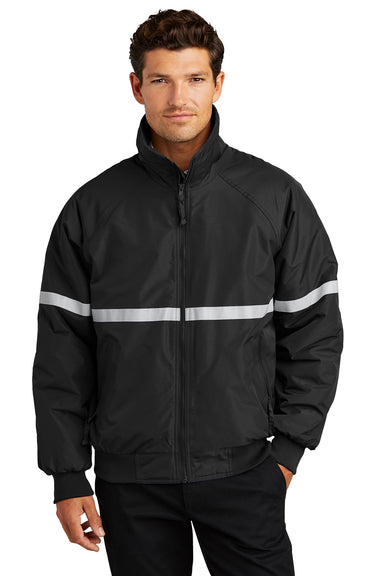 Port Authority J754R Mens Challenger Wind & Water Resistant Full Zip Jacket True Black Model Front