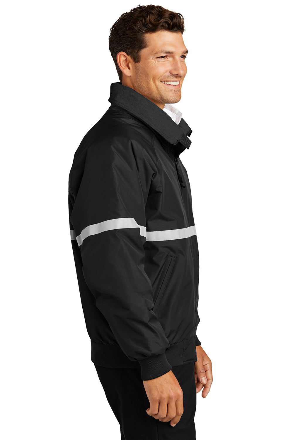 Port Authority J754R Mens Challenger Wind & Water Resistant Full Zip Jacket True Black Model Side