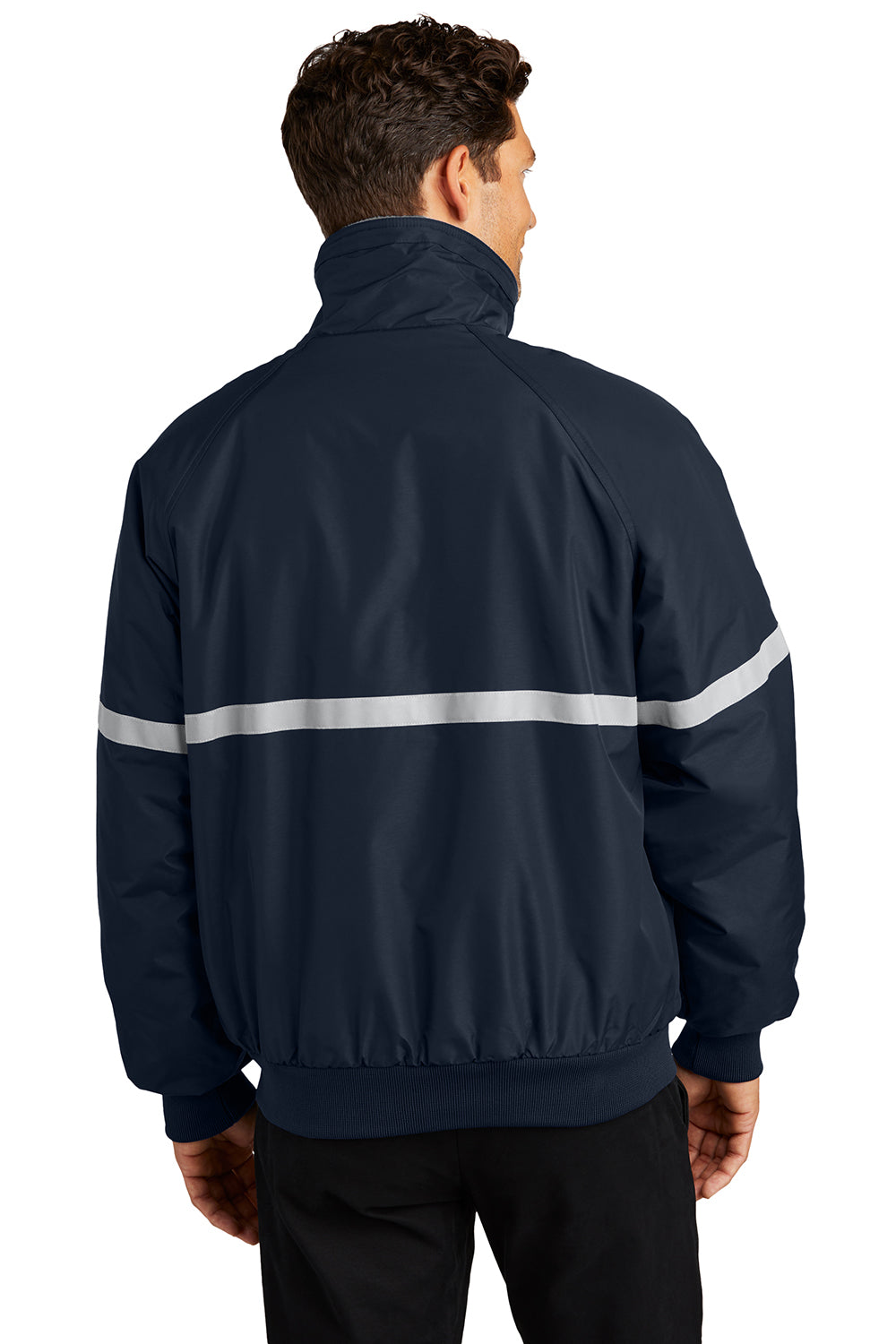 Port Authority J754R Mens Challenger Wind & Water Resistant Full Zip Jacket True Navy Blue Model Back