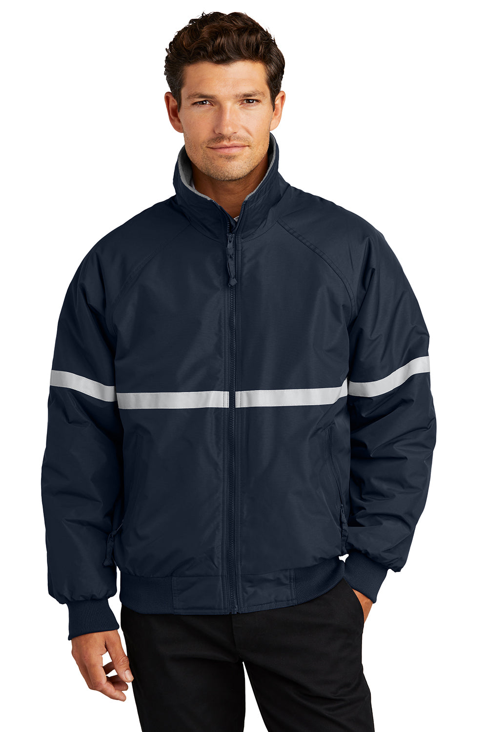 Port Authority J754R Mens Challenger Wind & Water Resistant Full Zip Jacket True Navy Blue Model Front