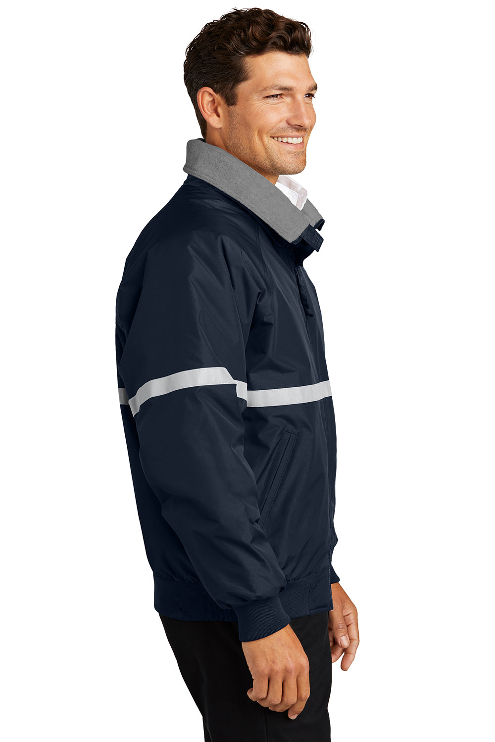 Port Authority J754R Mens Challenger Wind & Water Resistant Full Zip Jacket True Navy Blue Model Side