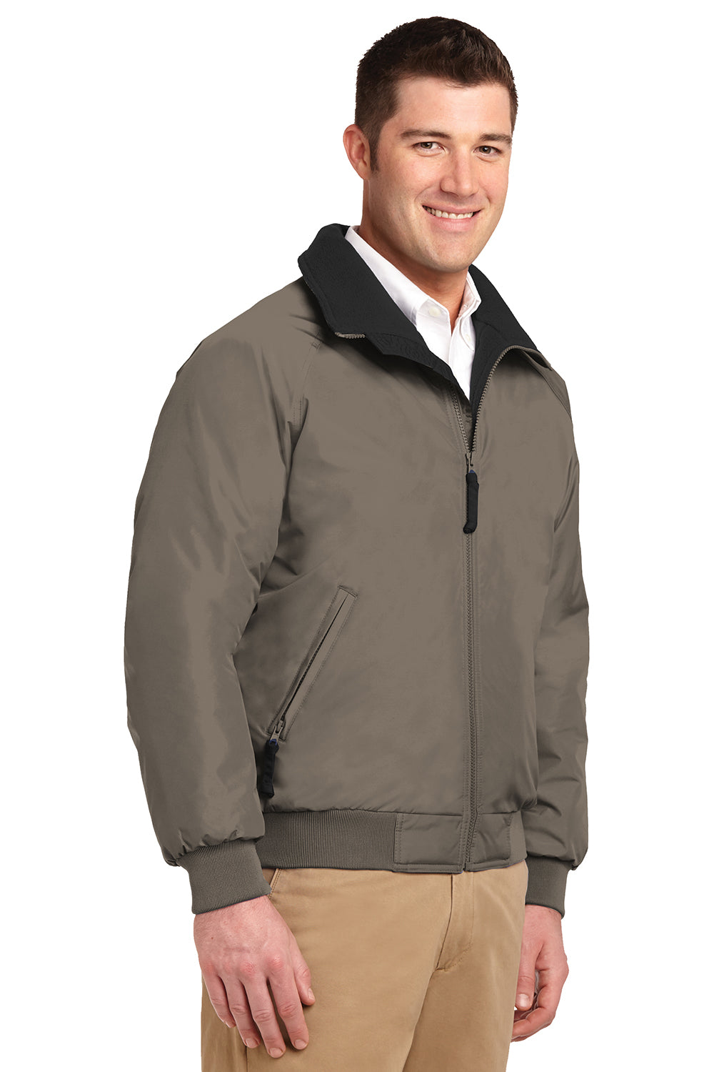 Port Authority J754/TLJ754 Mens Challenger Wind & Water Resistant Full Zip Jacket Khaki/True Black Model 3q