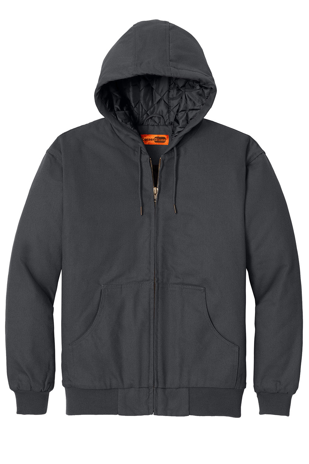 CornerStone J763H/TLJ763H Mens Duck Cloth Full Zip Hooded Jacket Charcoal Grey Flat Front