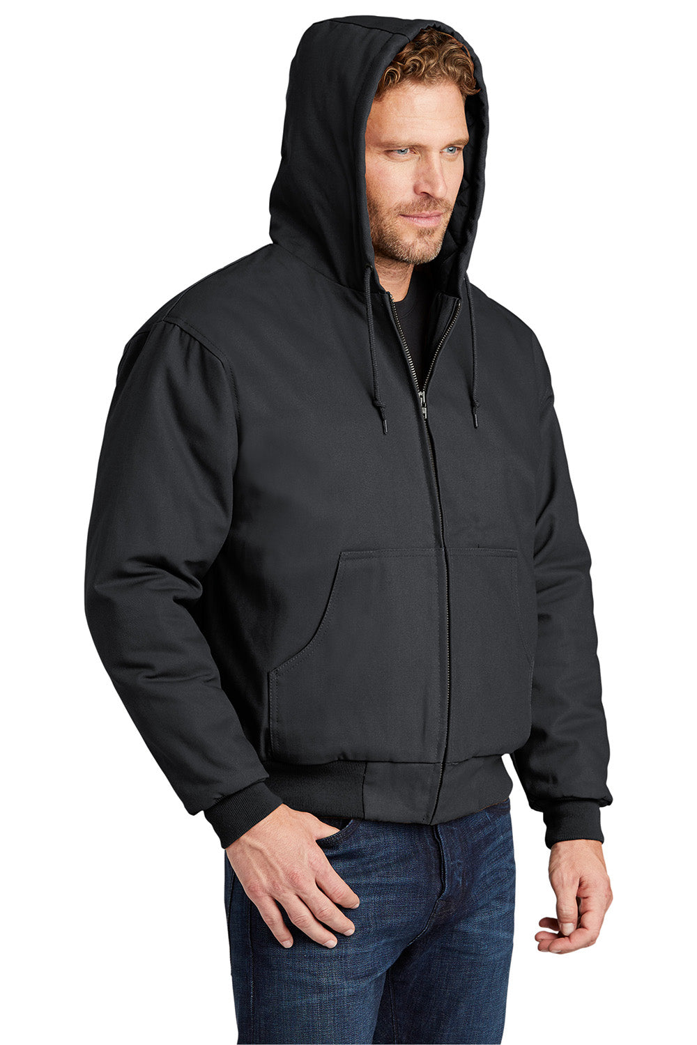 CornerStone J763H/TLJ763H Mens Duck Cloth Full Zip Hooded Jacket Charcoal Grey Model 3q