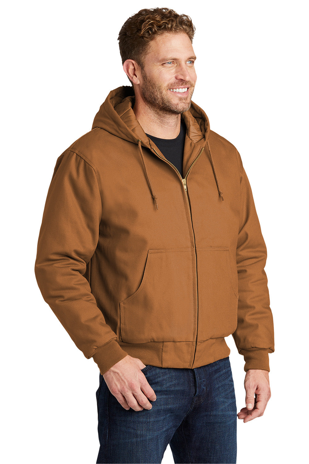 CornerStone J763H/TLJ763H Mens Duck Cloth Full Zip Hooded Jacket Duck Brown Model 3q