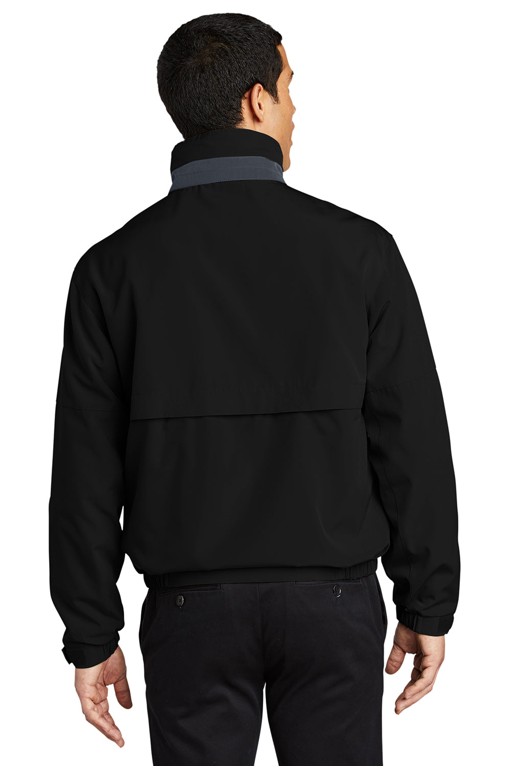 Port Authority J764/TLJ764 Mens Legacy Wind & Water Resistant Full Zip Hooded Jacket Black/Steel Grey Model Back