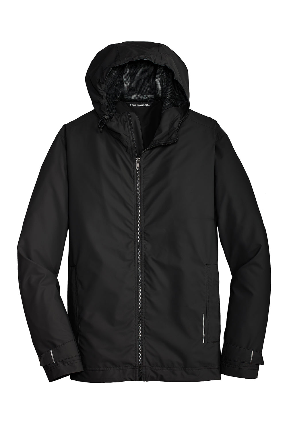 Port Authority J7710 Mens Northwest Slicker Waterproof Full Zip Hooded Jacket Black Flat Front