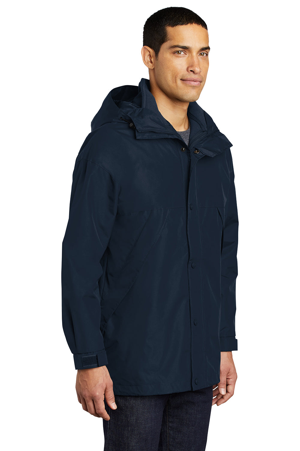 Port Authority J777 Mens 3-in-1 Wind & Water Resistant Full Zip Hooded Jacket Navy Blue Model 3q