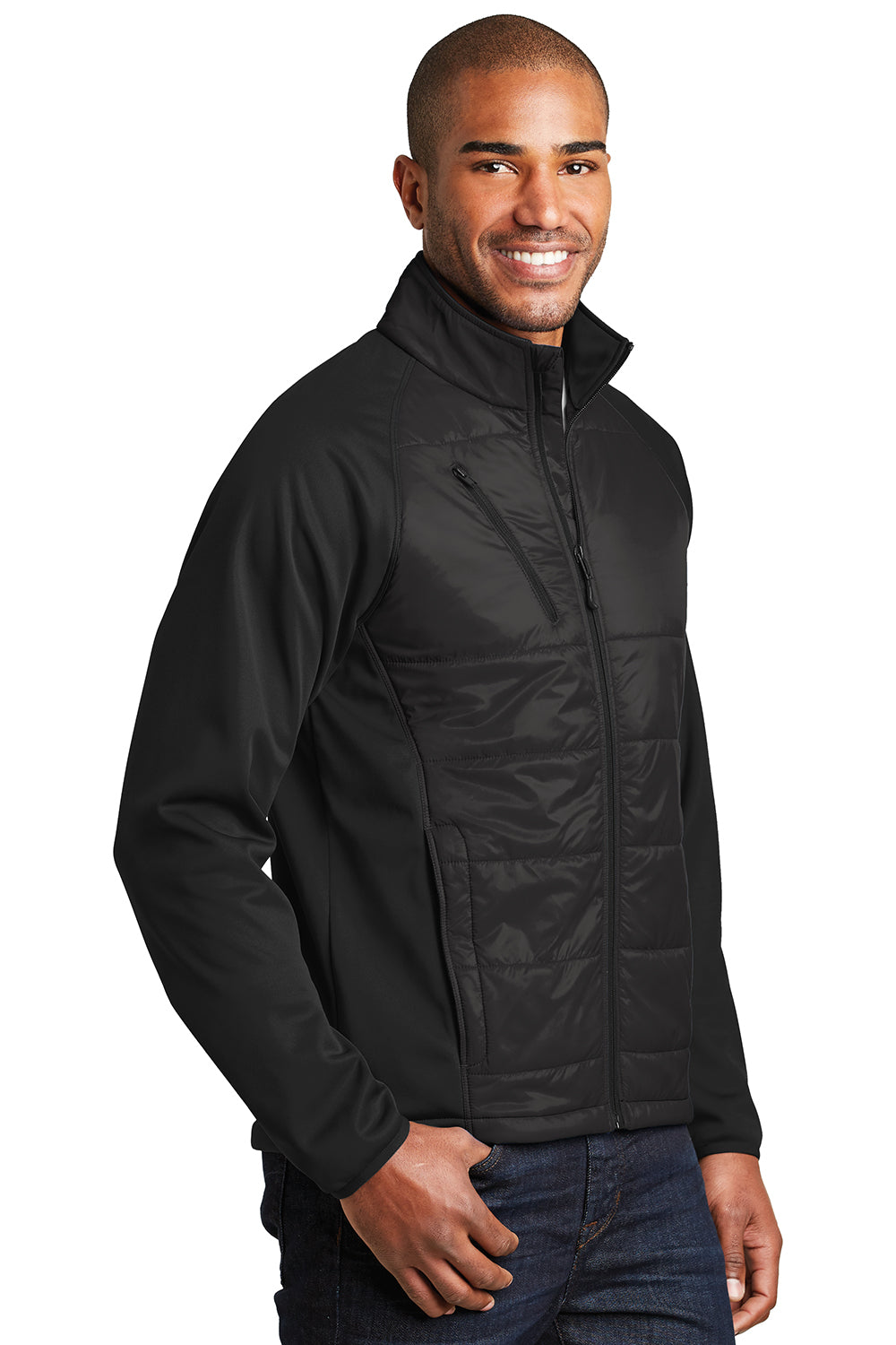 Port Authority J787 Mens Hybrid Wind & Water Resistant Full Zip Jacket Deep Black Model 3q