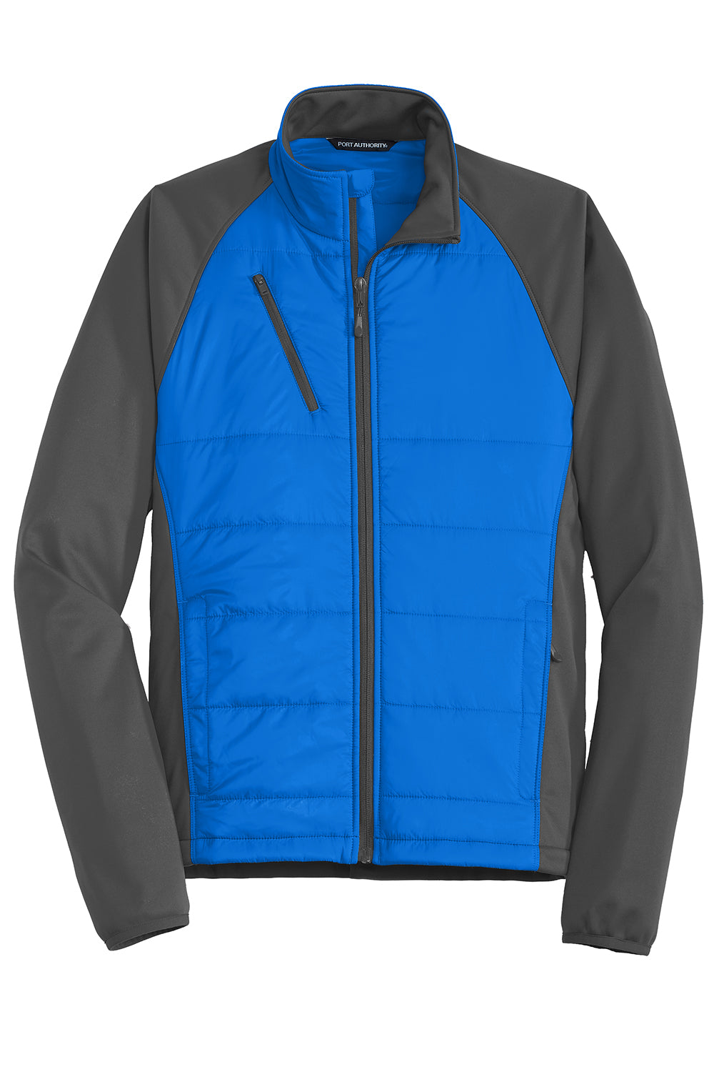 Port Authority J787 Mens Hybrid Wind & Water Resistant Full Zip Jacket Skydiver Blue/Steel Grey Flat Front