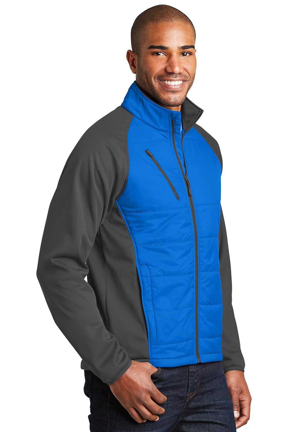 Port Authority J787 Mens Hybrid Wind & Water Resistant Full Zip Jacket Skydiver Blue/Steel Grey Model 3q