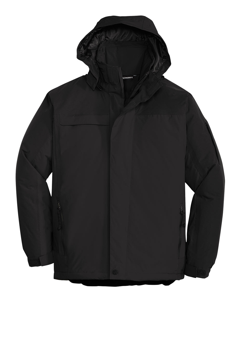 Port Authority J792/TLJ792 Mens Nootka Waterproof Full Zip Hooded Jacket Black Flat Front