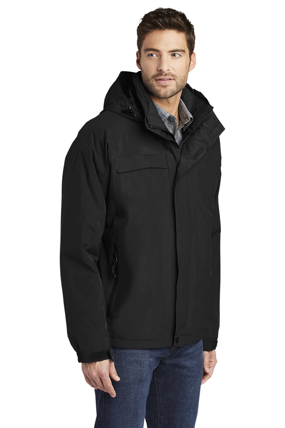 Port Authority J792/TLJ792 Mens Nootka Waterproof Full Zip Hooded Jacket Black Model 3q