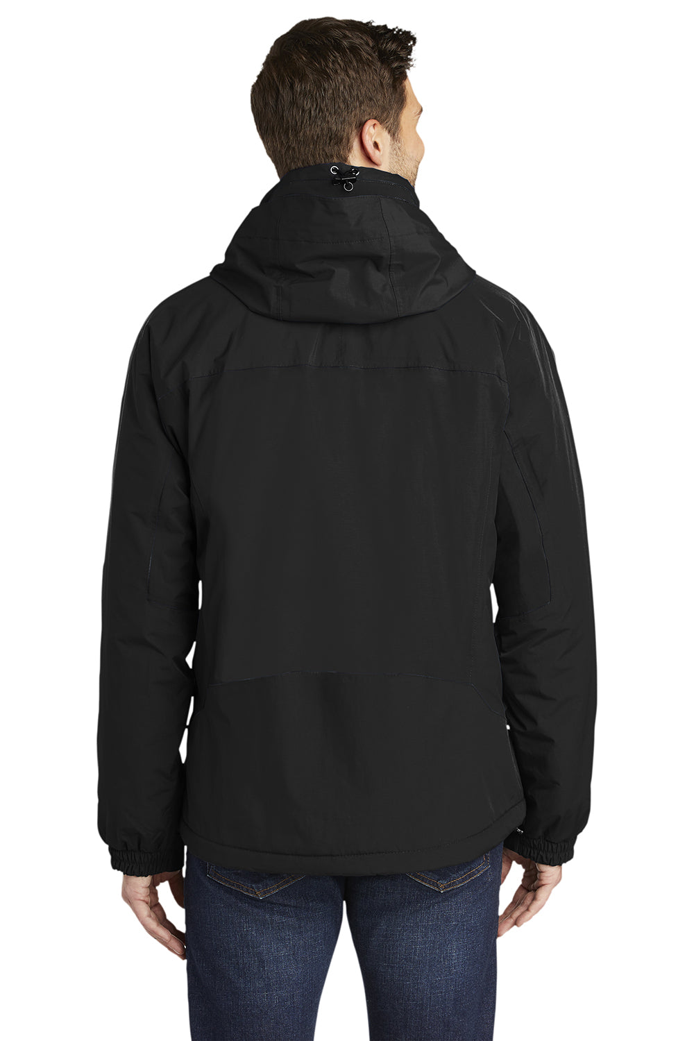 Port Authority J792/TLJ792 Mens Nootka Waterproof Full Zip Hooded Jacket Black Model Back