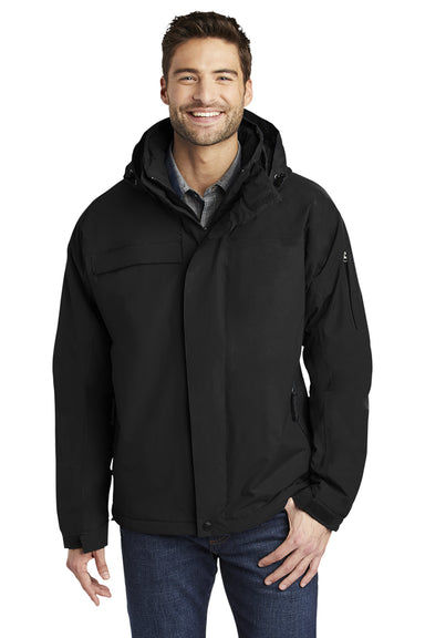 Port Authority J792/TLJ792 Mens Nootka Waterproof Full Zip Hooded Jacket Black Model Front