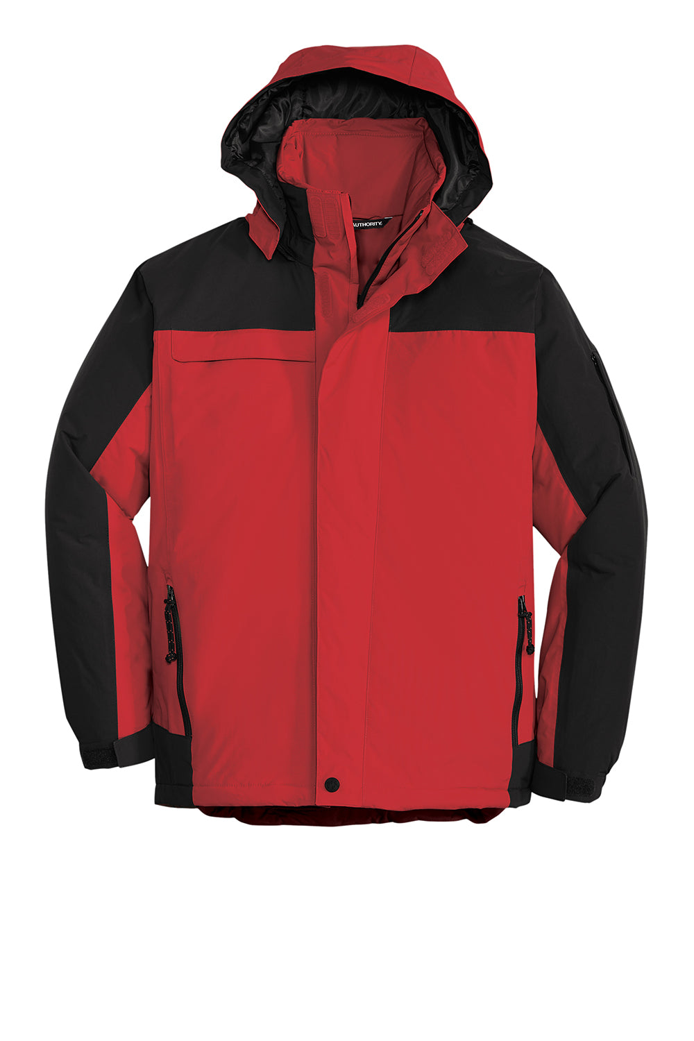 Port Authority J792/TLJ792 Mens Nootka Waterproof Full Zip Hooded Jacket Engine Red/Black Flat Front