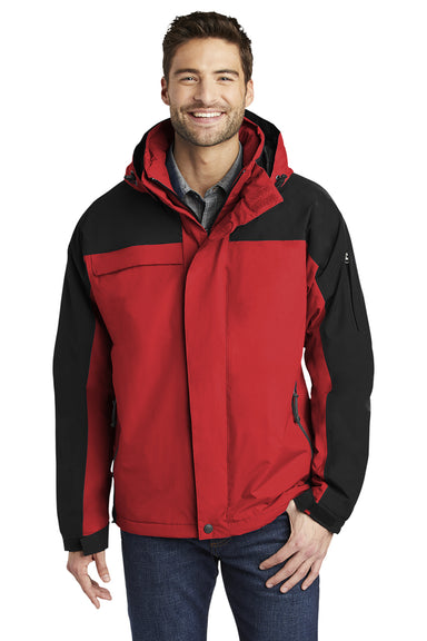 Port Authority J792/TLJ792 Mens Nootka Waterproof Full Zip Hooded Jacket Engine Red/Black Model Front