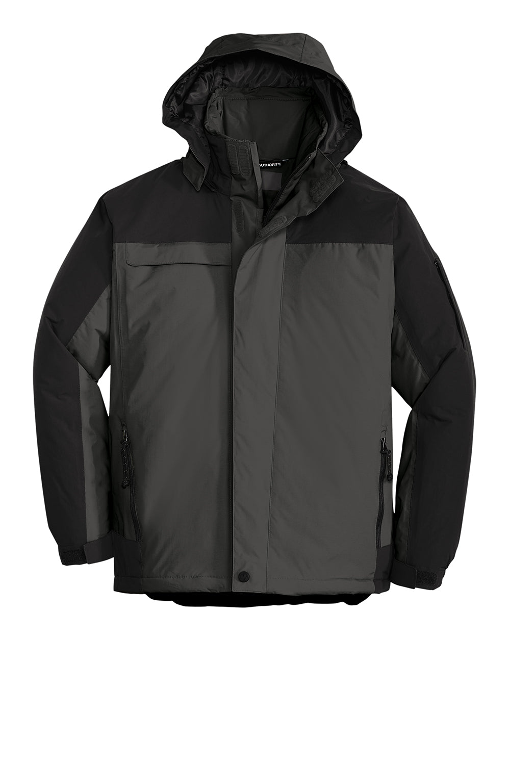 Port Authority J792/TLJ792 Mens Nootka Waterproof Full Zip Hooded Jacket Graphite Grey/Black Flat Front