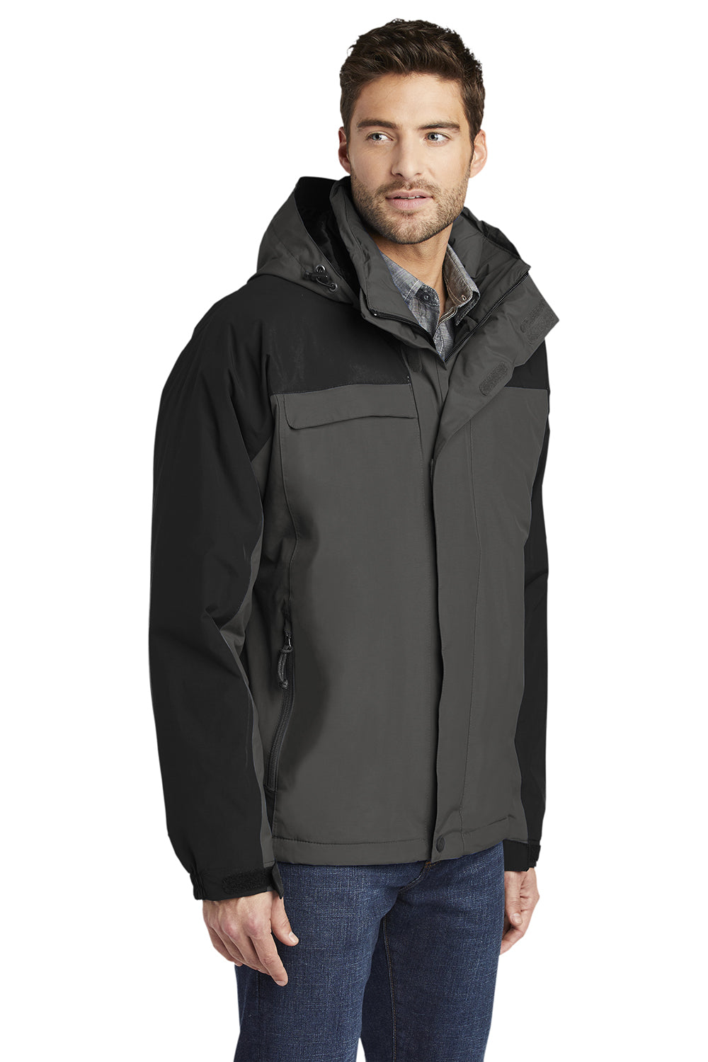 Port Authority J792/TLJ792 Mens Nootka Waterproof Full Zip Hooded Jacket Graphite Grey/Black Model 3q