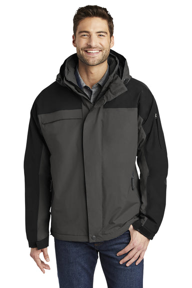 Port Authority J792/TLJ792 Mens Nootka Waterproof Full Zip Hooded Jacket Graphite Grey/Black Model Front