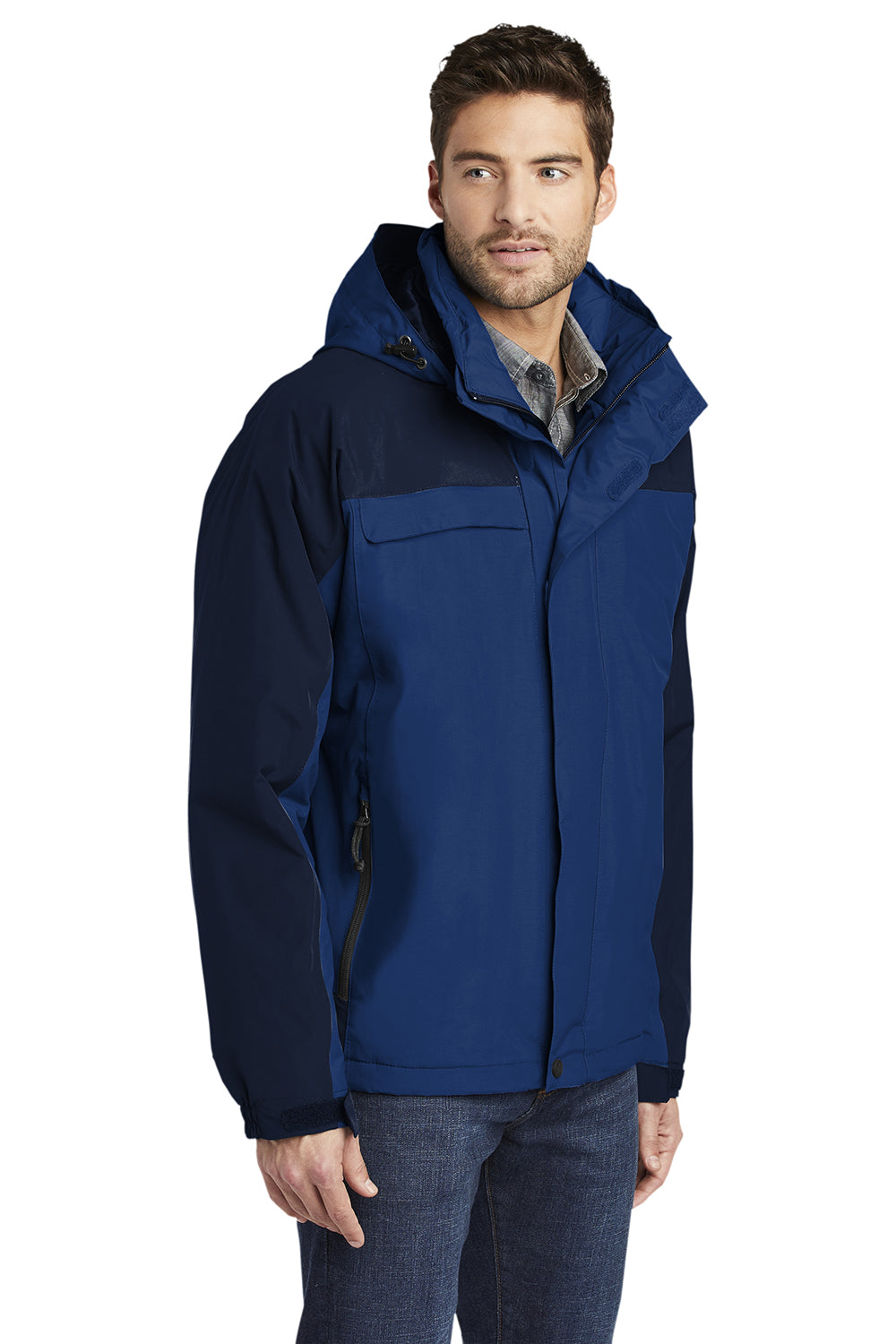 Port Authority J792/TLJ792 Mens Nootka Waterproof Full Zip Hooded Jacket Regatta Blue/Navy Blue Model 3q