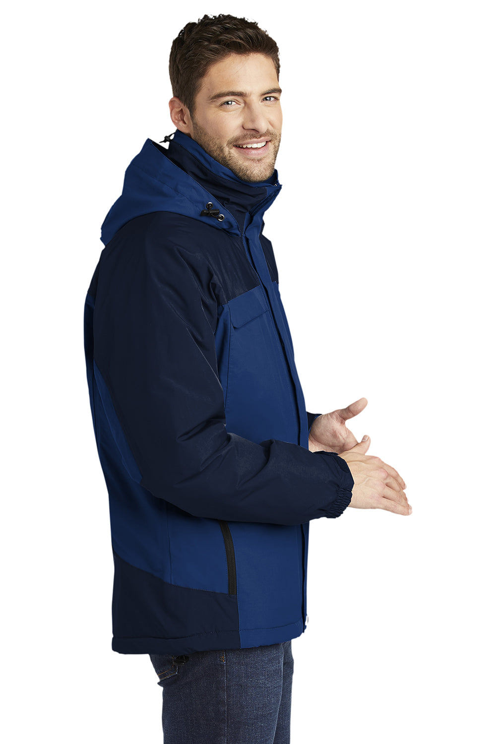 Port Authority J792/TLJ792 Mens Nootka Waterproof Full Zip Hooded Jacket Regatta Blue/Navy Blue Model Side