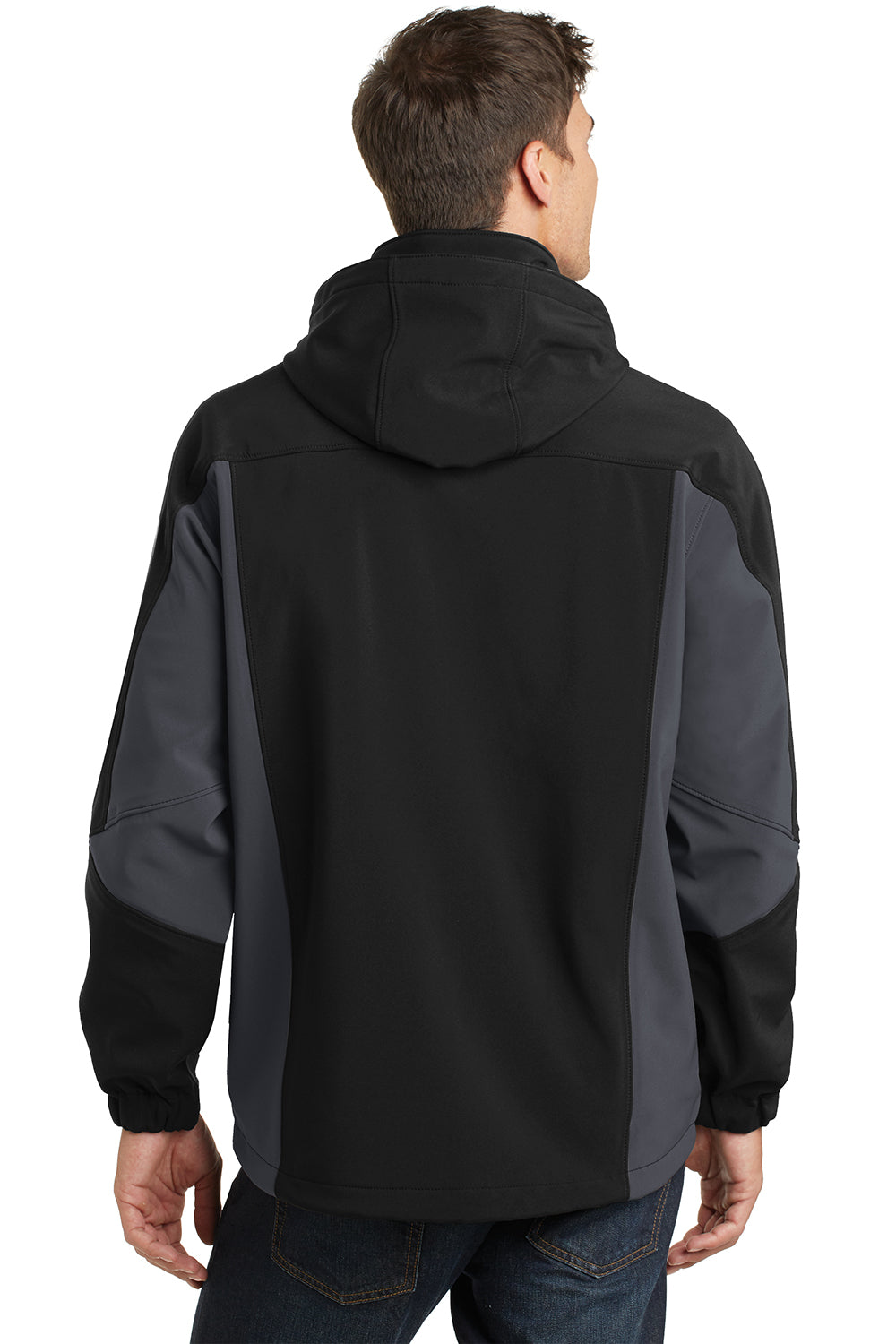 Port Authority J798/TLJ798 Mens Waterproof Full Zip Hooded Jacket Black/Graphite Grey Model Back