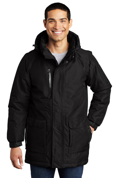 Port Authority J799 Mens Waterproof Full Zip Hooded Jacket Black Model Front