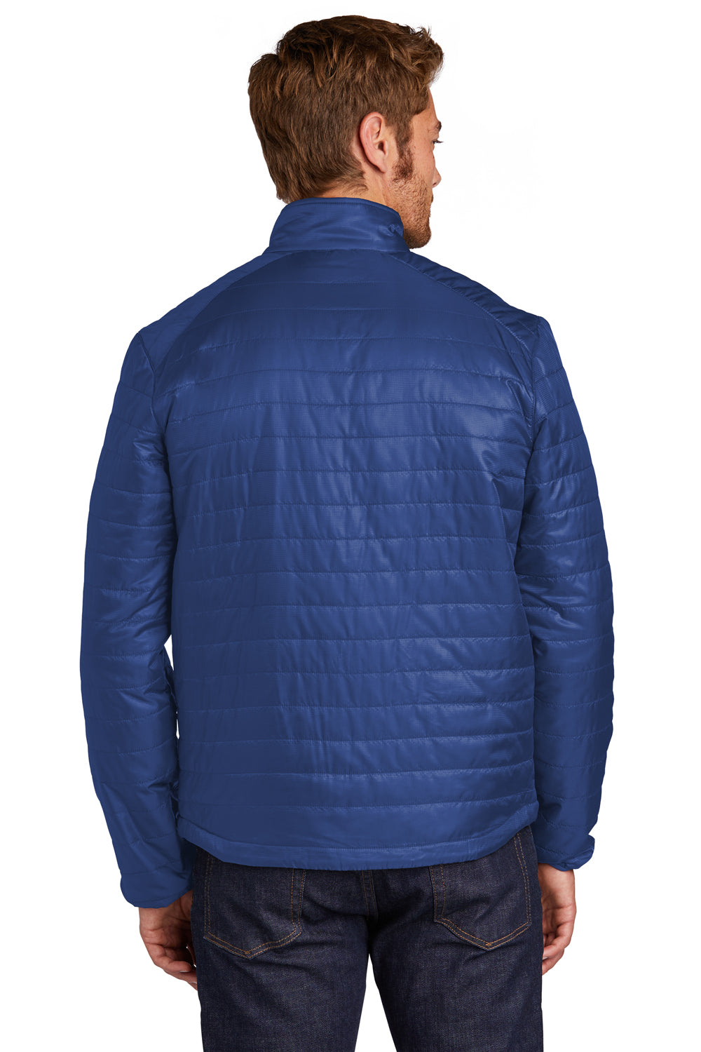 Port Authority J850 Mens Water Resistant Packable Puffy Full Zip Jacket Cobalt Blue Model Back