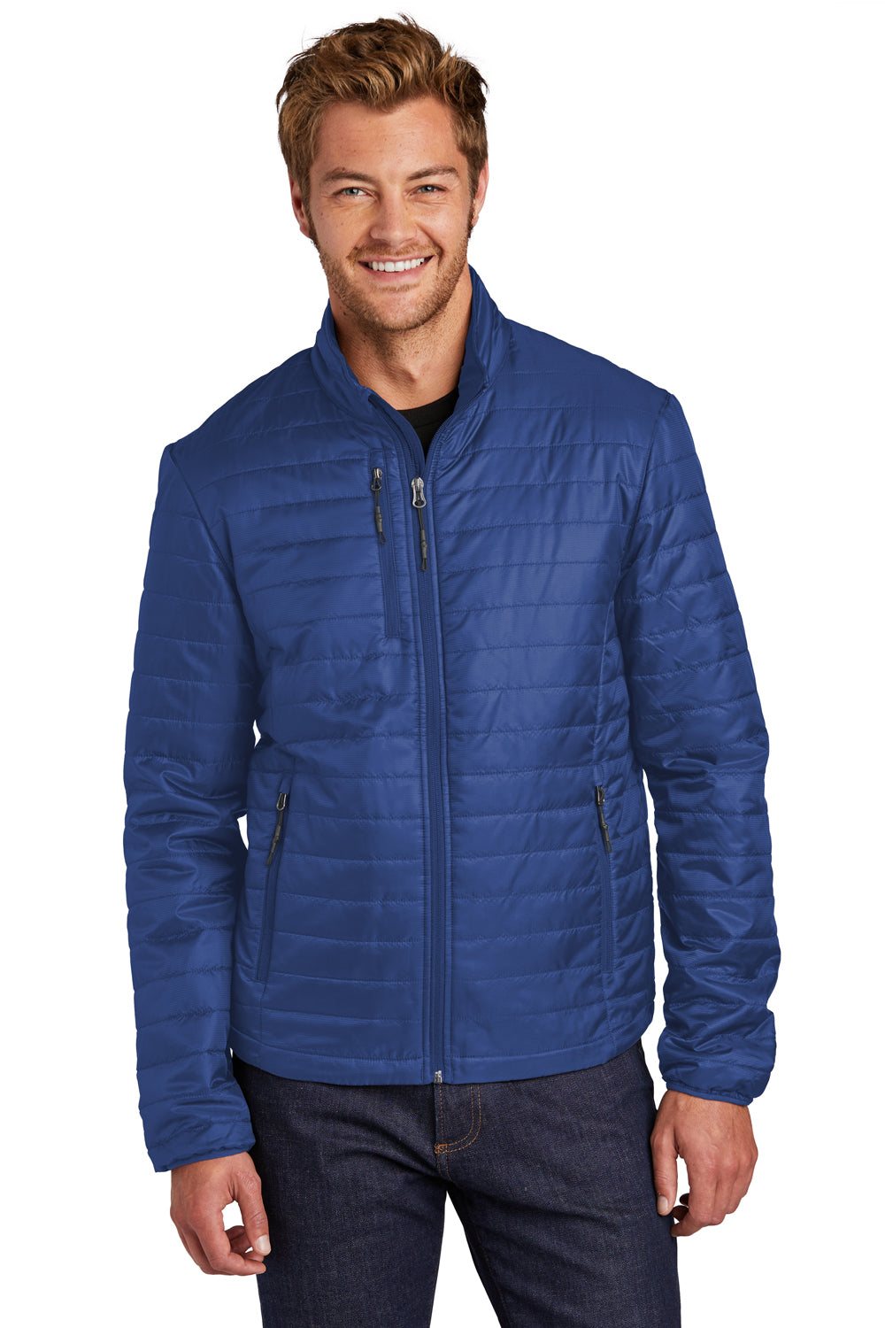 Port Authority J850 Mens Water Resistant Packable Puffy Full Zip Jacket Cobalt Blue Model Front