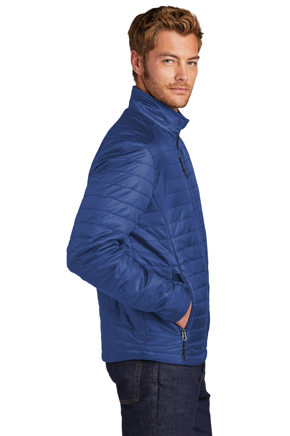 Port Authority J850 Mens Water Resistant Packable Puffy Full Zip Jacket Cobalt Blue Model Side