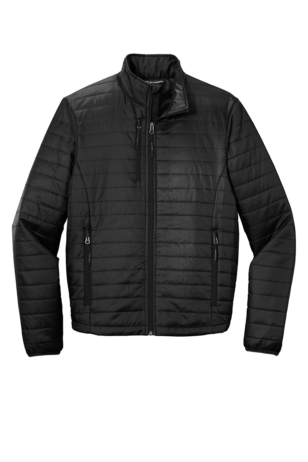 Port Authority J850 Mens Water Resistant Packable Puffy Full Zip Jacket Deep Black Flat Front