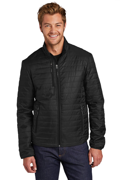 Port Authority J850 Mens Water Resistant Packable Puffy Full Zip Jacket Deep Black Model Front