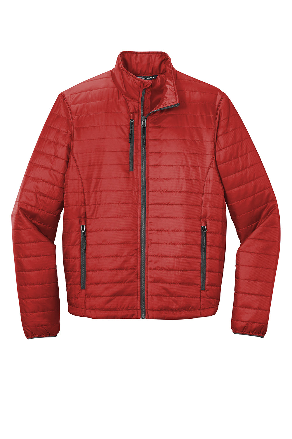 Port Authority J850 Mens Water Resistant Packable Puffy Full Zip Jacket Fire Red/Graphite Grey Flat Front