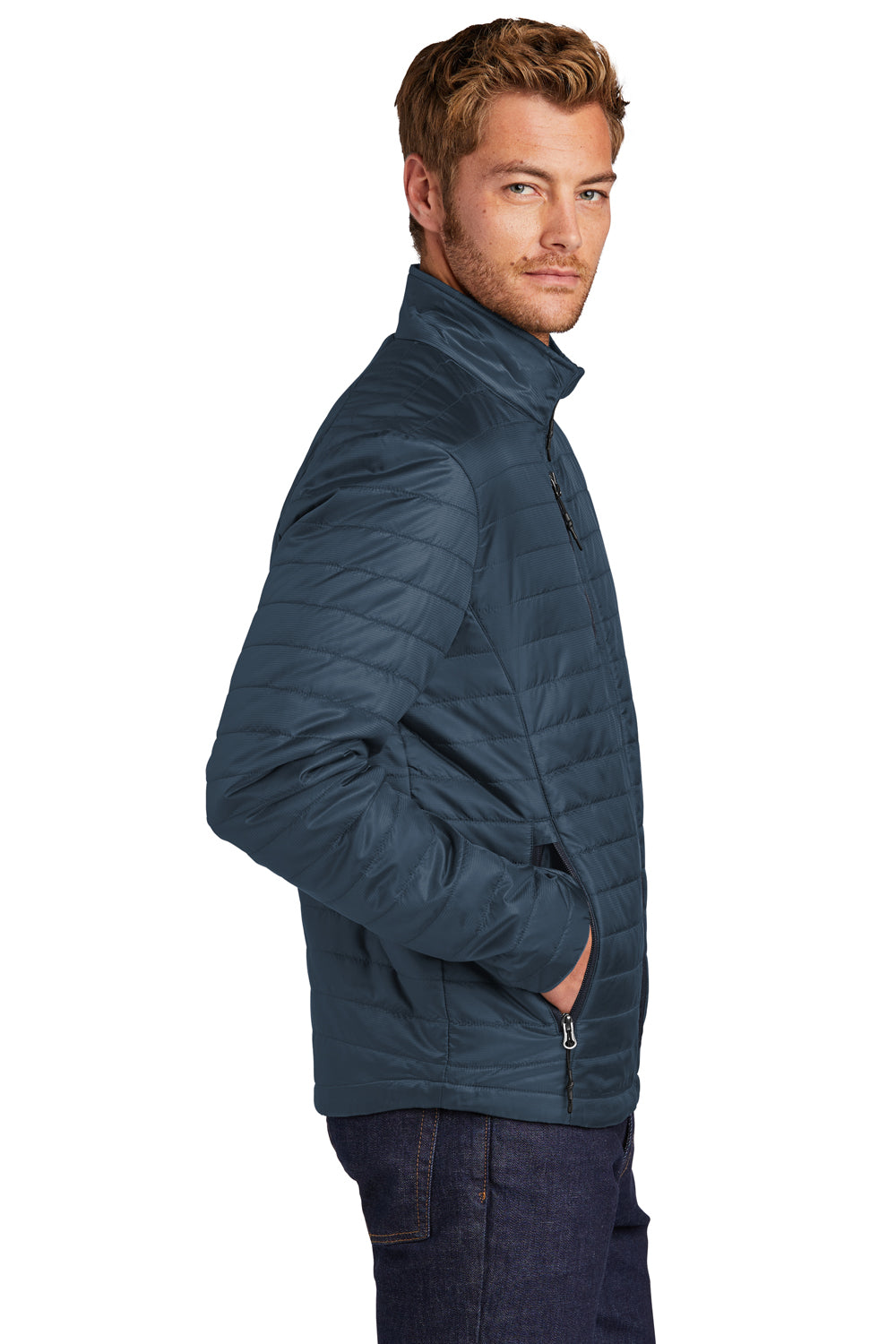 Port Authority J850 Mens Water Resistant Packable Puffy Full Zip Jacket Regatta Blue/River Navy Blue Model Side