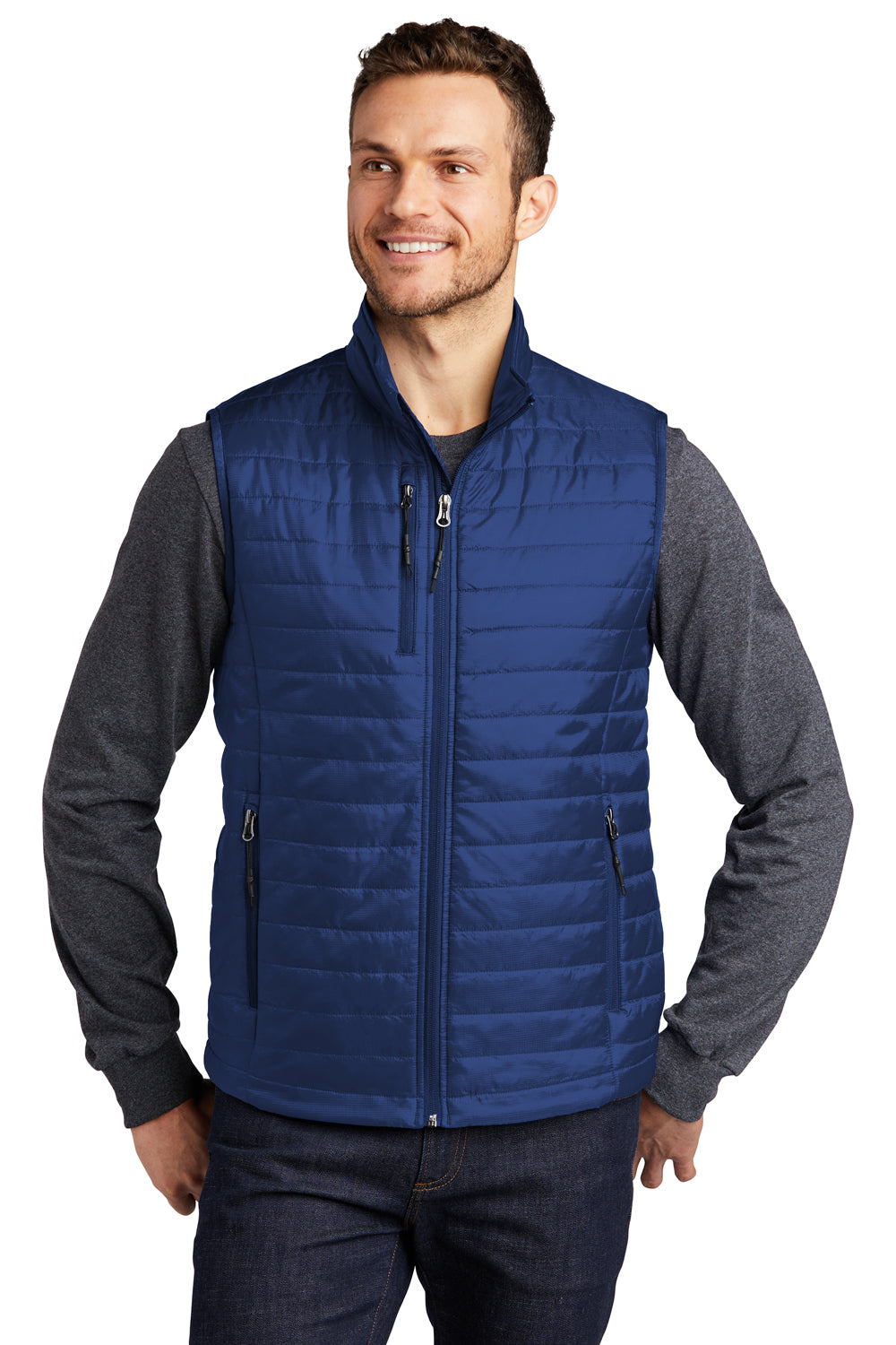 Port Authority J851 Mens Water Resistant Packable Puffy Full Zip Vest Cobalt Blue Model Front