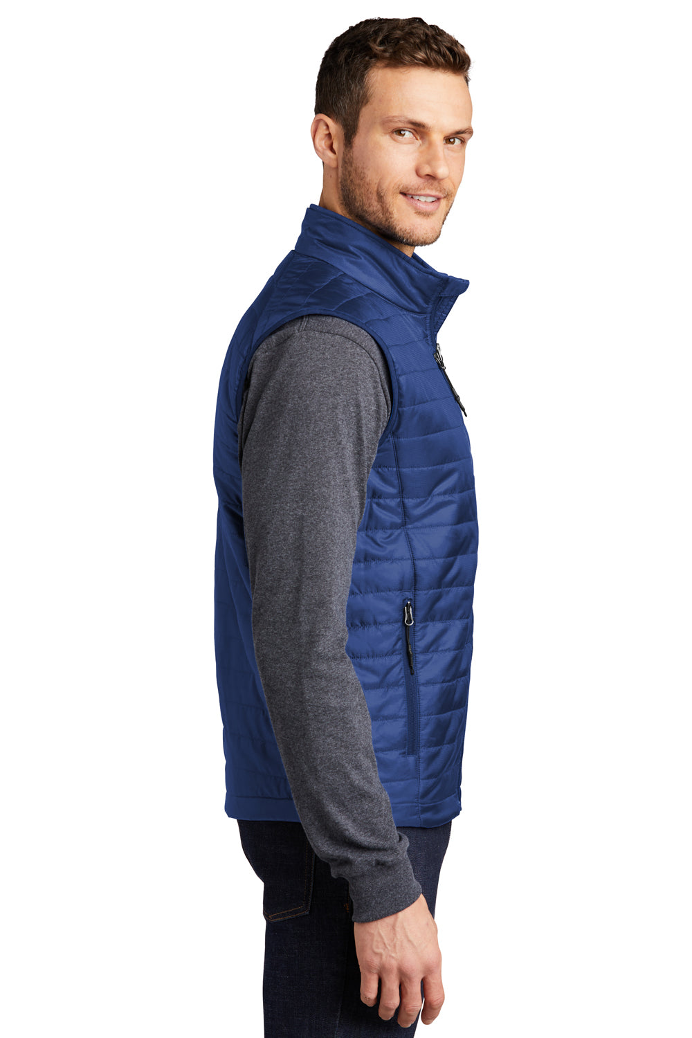 Port Authority J851 Mens Water Resistant Packable Puffy Full Zip Vest Cobalt Blue Model Side