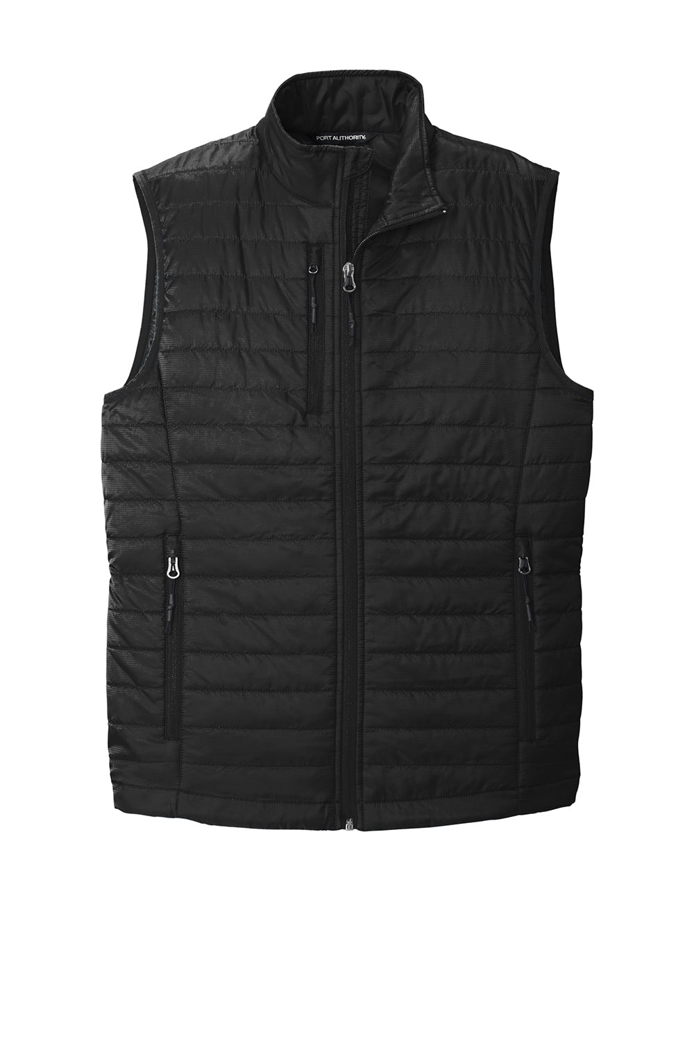 Port Authority J851 Mens Water Resistant Packable Puffy Full Zip Vest Deep Black Flat Front