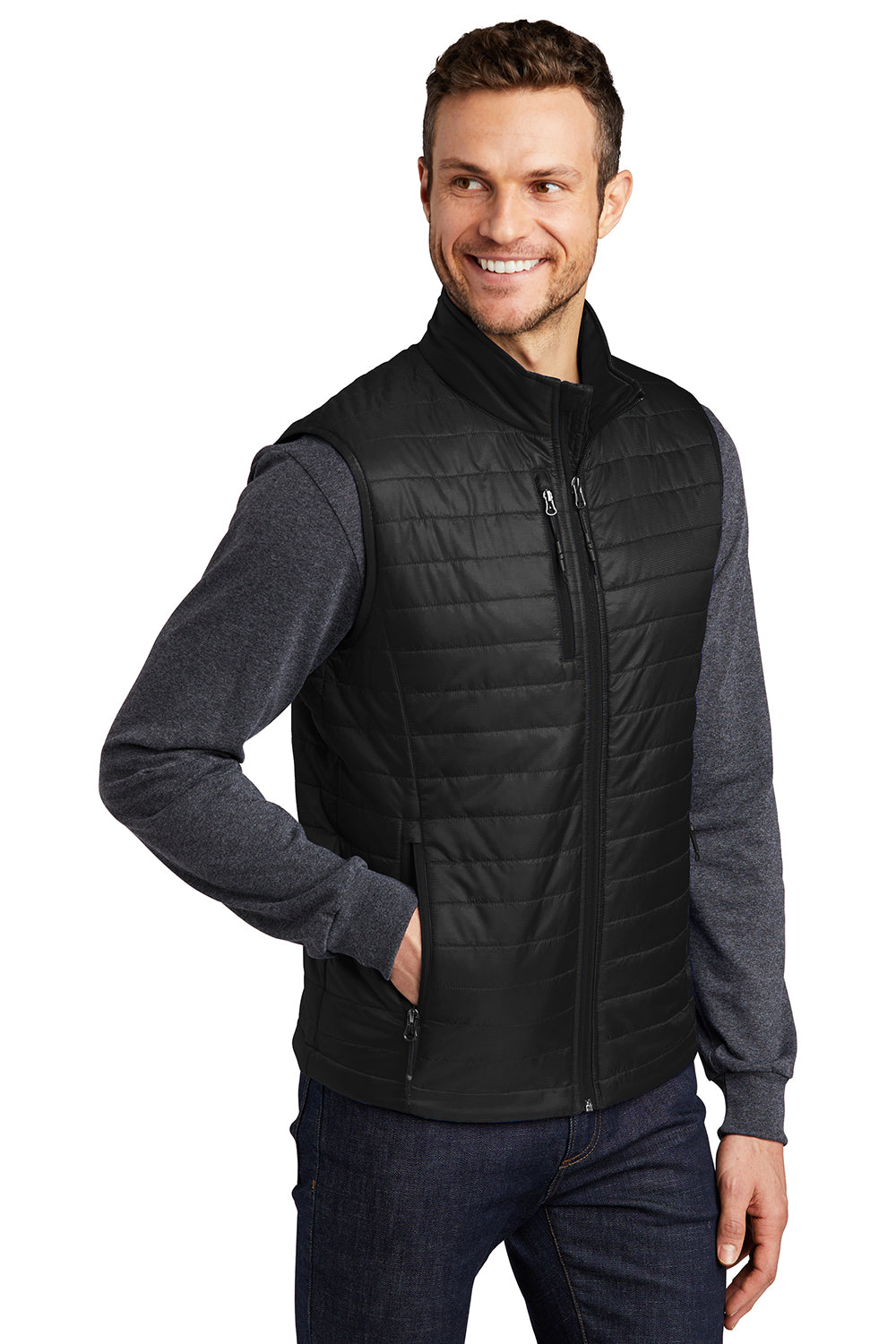 Port Authority J851 Mens Water Resistant Packable Puffy Full Zip Vest Deep Black Model 3q