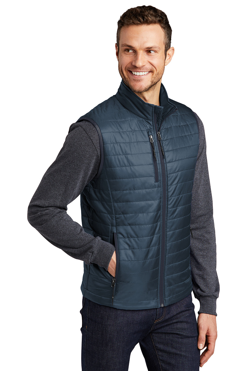 Port Authority J851 Mens Water Resistant Packable Puffy Full Zip Vest Regatta Blue/River Navy Blue Model 3q