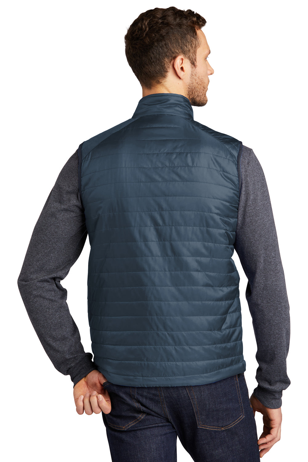 Port Authority J851 Mens Water Resistant Packable Puffy Full Zip Vest Regatta Blue/River Navy Blue Model Back