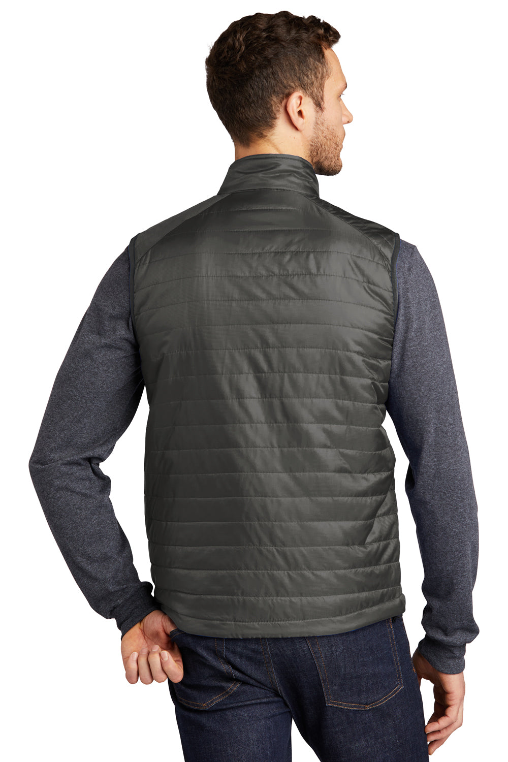 Port Authority J851 Mens Water Resistant Packable Puffy Full Zip Vest Sterling Grey/Graphite Grey Model Back