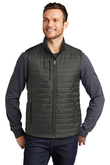 Port Authority J851 Mens Water Resistant Packable Puffy Full Zip Vest Sterling Grey/Graphite Grey Model Front