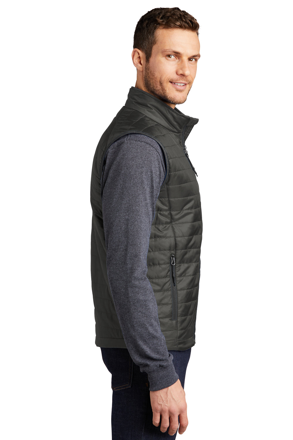 Port Authority J851 Mens Water Resistant Packable Puffy Full Zip Vest Sterling Grey/Graphite Grey Model Side