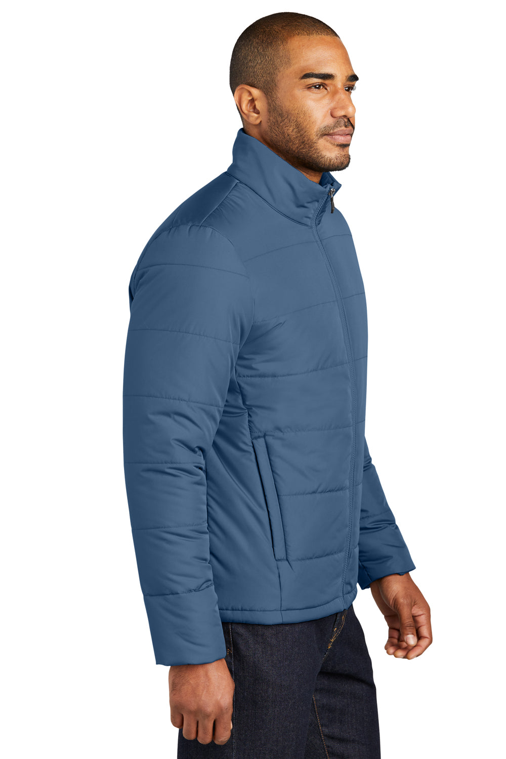 Port Authority J852 Mens Water Resistant Full Zip Puffer Jacket Dusk Blue Model Side