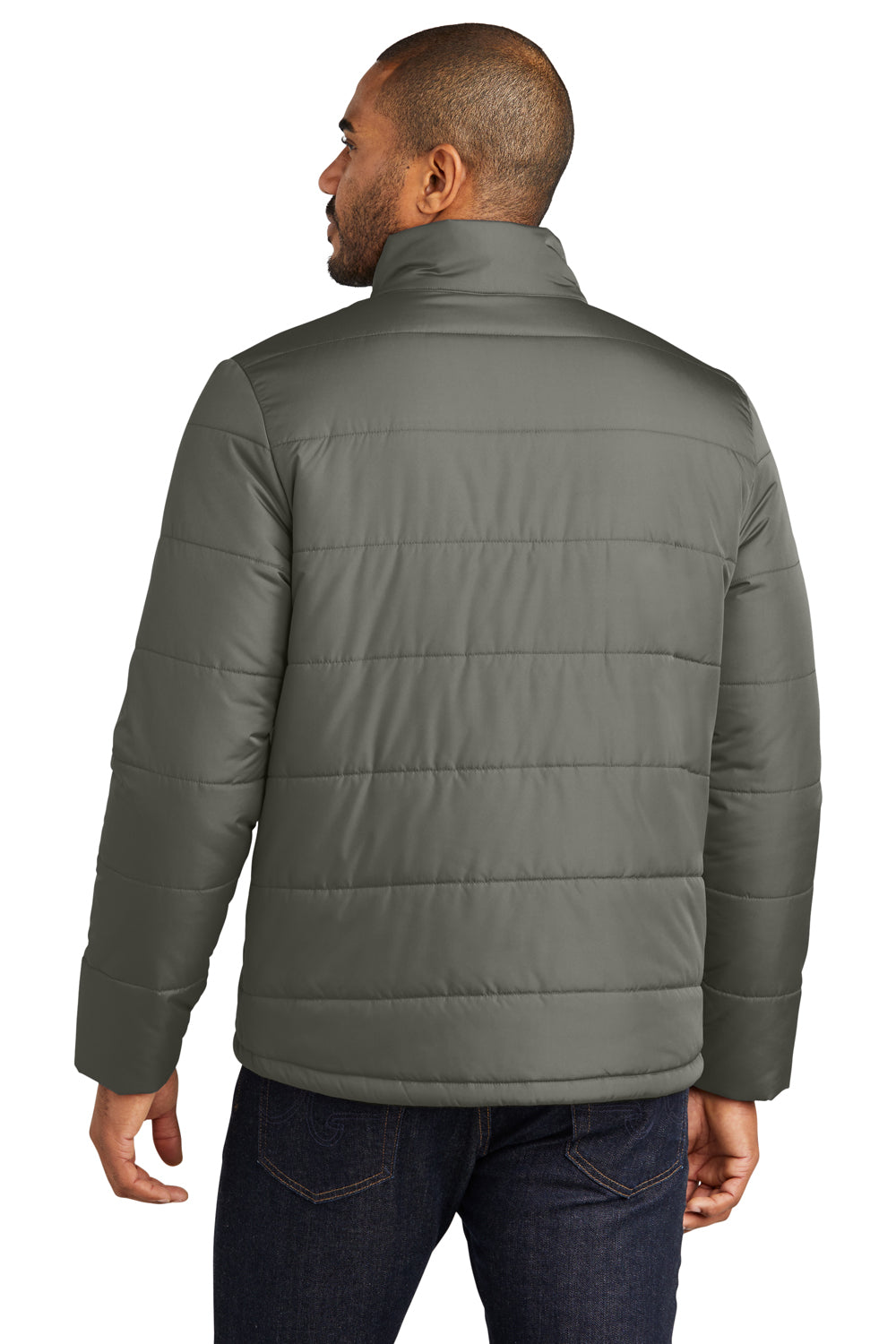 Port Authority J852 Mens Water Resistant Full Zip Puffer Jacket Shadow Grey Model Back